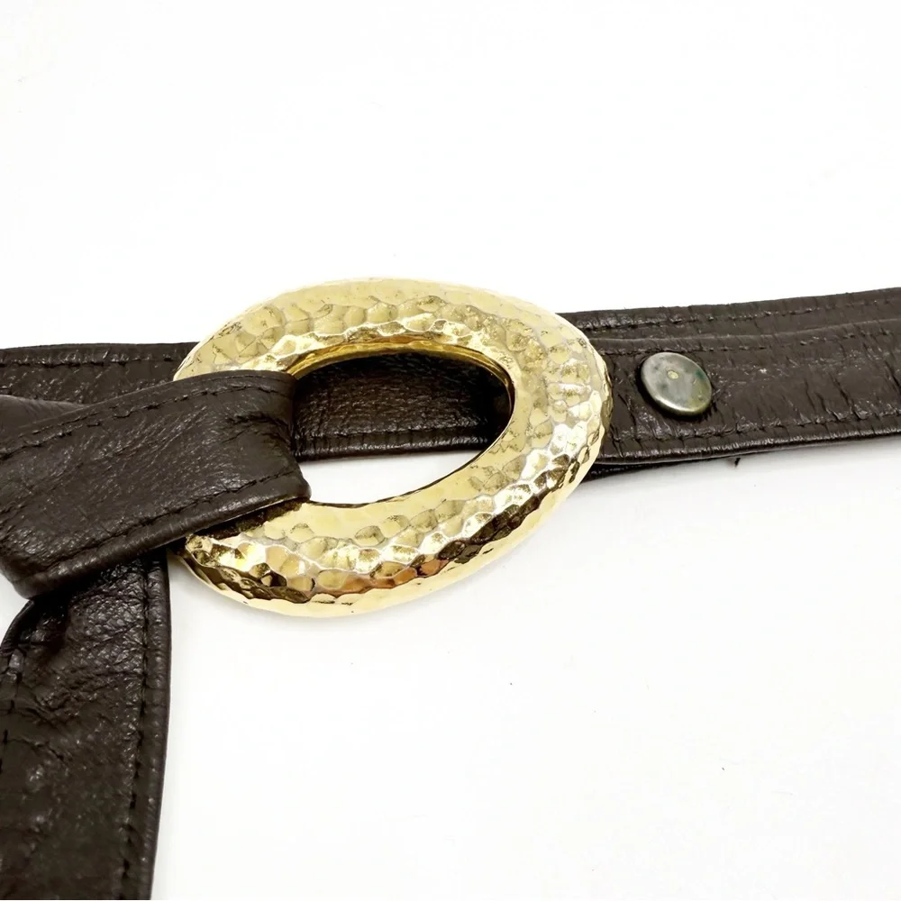 Alexis King Vintage Brown Leather Belt with Texturee Gold Buckle
